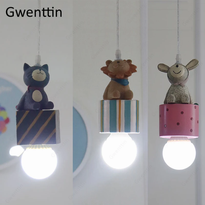 Resin Art Hanging - Animal Pendant Lamp Rabbit Lion Cat