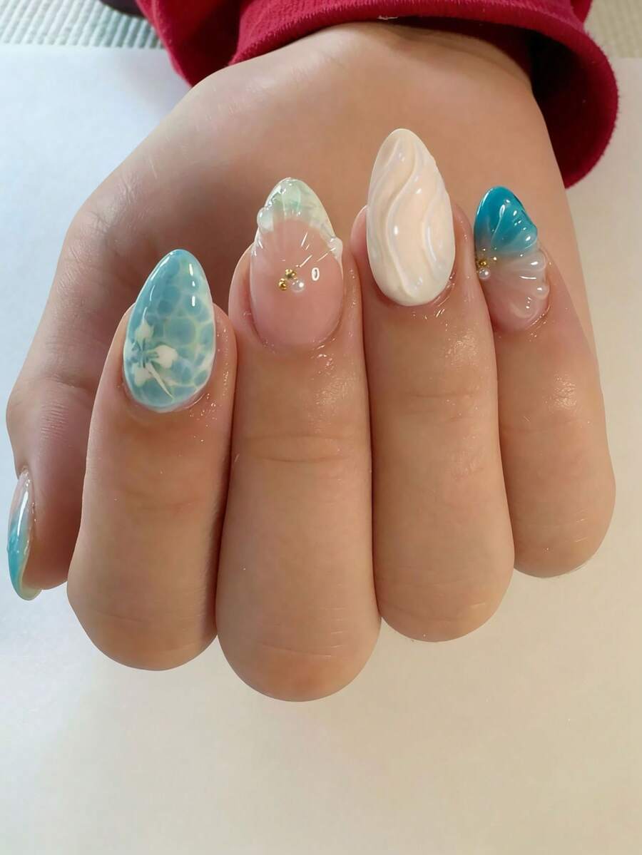24pcs Short Almond 3D Gel Nail - Resin Art Sticker avaliação e preço